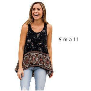 Coco + Carmen Designer Black Paisley Hi-Low Tank Top – Flowy & Feminine | Small